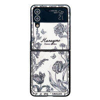 สำหรับ Samsung Galaxy Z Flip 4 /Z Flip 3เคสการออกแบบลวดลายกุหลาบย้อนยุคสำหรับฝาครอบป้องกันโทรศัพท์หนังนิ่ม3แบบพับ Samsung Z สำหรับผู้หญิงหญิงสาว