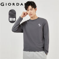 GIORDANO Men T-Shirts Dinosaur Embroidery 100% Cotton Tee Crewneck Long Sleeve Simple Basic Fashion Causal Tshirts 18023624