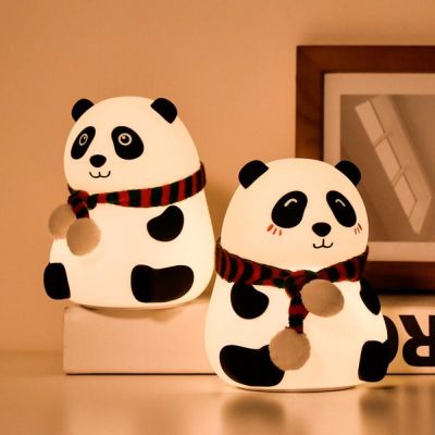 Panda Dog LED Night Light Touch Sensor Colorful USB Rechargeable Bedroom Cartoon Silicone Animal Lamp for Children Baby Gift