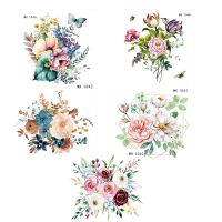 FLOWERF 5PCS ภาพวาดตกแต่งภาพวาด สติกเกอร์ห้องน้ำห้องน้ำ ลายดอกไม้ดอกไม้ พีวีซีพีวีซี สติ๊กเกอร์ลายดอกไม้ กาวในตัว ศิลปะจิตรกรรมฝาผนังศิลปะ สติ๊กเกอร์ติดผนัง บ้านในบ้าน