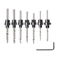 7 pcs Professional Countersink Drill Bit Set Tampered Drill Wood Screw Drills Stop Collar Woodworking Countersinks Drills Bits