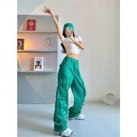 Large Size Green Jeans Women American vibe Style R Niche Design Hot Girl Loose Straight Wide-Leg Pants Overalls