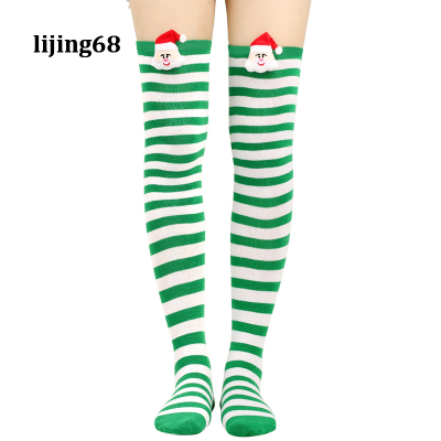 Lijing หญิงสาวกว่าเข่าถุงเท้ายาวลายพิมพ์ต้นขาสูงลายถุงเท้าหวานน่ารักขนาดบวกซานตาคลอส Overknee ถุงเท้า