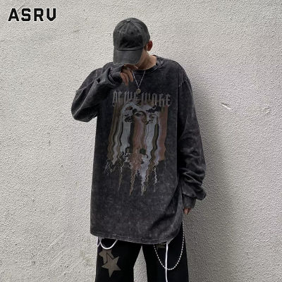 ASRV เสื้อยืดผู้ชาย เสื้อผ้าผู้ชาย t shirt for men เสื้อยืดพิมพ์ลายปีศาจดำอเมริกันเสื้อกันหนาวบางเสื้อยืดคอกลมแขนยาวสายลมธรรมชาติ Ruffian