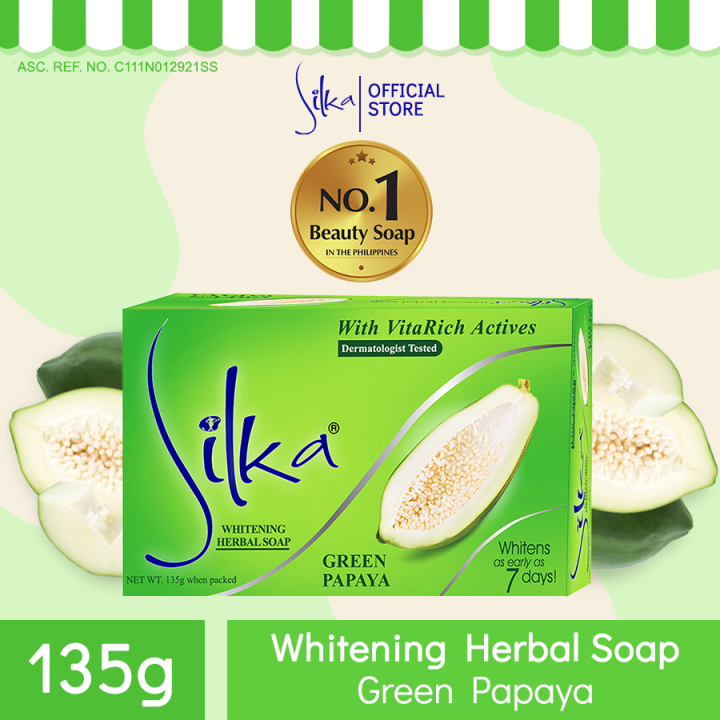 สบู่มะละกอ-เขียว-ขนาด-65-135-กรัม-silka-whitening-herbal-soap-green-papaya