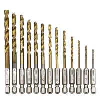 【2023】1.5mm-6.5mm HSS Titanium Coated Drill Bits 14 inch Hex Shank High Speed Steel Twist Drill For Metal Wood Plastic