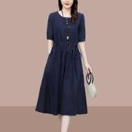 9ZhouGZ Cotton and linen dress female in long in the summer of 2022 the new high-grade temperament accept waist show thin belly a-line skirt thumbnail