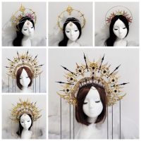 Gothic Halo Crown Lolita Tiara Crown Headband DIY Material Package Halloween Vintage Sun Goddess Baroque Halo Headpiece Parts