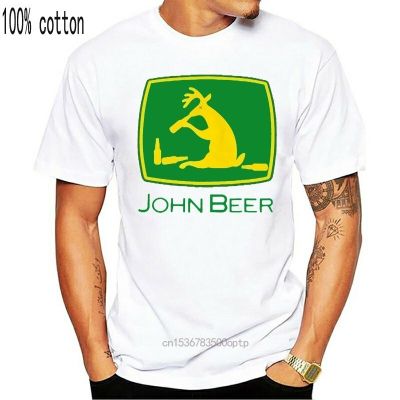 Hip-Hop Splicing Tee Tops Shirtjohn Beer John Deer Funny Logo T-Shirt Crew Neck Regular Short