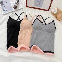 Chloeh Hornbye Shop Winter Warm Intimates Women Plush Thermal Underwear Vest Solid with Chest Pad Camisole Slim Warm Tops Bottoming Clothing