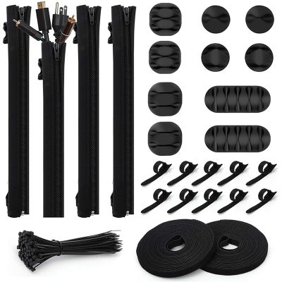 126Pcs Cable Management Organizer Kit, 4 Cable Sleeve 10 Reusable Cable Ties Cord Organizer for Office Desk Electronics