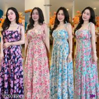 14195 Maxi dress สายเดี่ยว ลายดอก สม๊อคหลัง Maxi dress, single line, floral print, smocked back