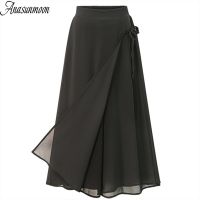 ANASUNMOON Summer European Style Plus Size 5XL Women Trousers Casual Loose Chiffon Calf- Length Pants Black Wide Leg Ladies Pant