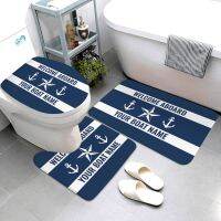 ◙❆ Dark Blue Nautical Decorative Bath Mat Bathroom Rug and Mat Set Bathroom Mat Three Piece Bathroom Products Customizable