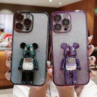 เคสไล่ระดับสีระยิบระยับรูปหมีการ์ตูนน่ารักสำหรับ IPhone 14 13 12 11 Pro Max 14 Plus X XS XR Max 7 8 Plus SE 2020กรอบ Bling เคลือบฟิล์มกล้อง