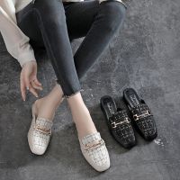 35-43 large size womens shoes Baotou slippers 2021 fashion flat half drag 41 outer wear single shoe35-43大码女鞋 包头拖鞋2021时尚平底半拖41外穿单鞋42