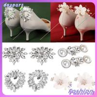 DOYOURS 2PCS ผู้หญิง คลิปตกแต่งเงา เข็มกลัด ดอกไม้ไหม คลิปรองเท้า Rhinestone อุปกรณ์ตกแต่งรองเท้า Charm Buckle