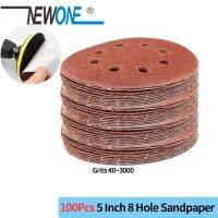 ♧✐ 100pcs 125mm Hook Loop Abrasive Sand Paper 5 inch red Sanding Disc with 8 holes Grits 40 3000 available Sandpaper