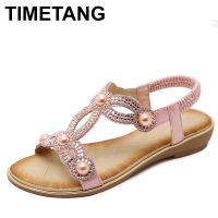 ✆☬ TIMETANG 2023 New Fashion Casual Summer Women Sandals Flower Rhinestone Foreign Trade Large Size Flat Shoes Zapatos Mujer