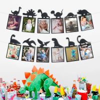 1set Dinosaur Party Happy Birthday Flag Childrens Birthday Photo Personalized DIY Banner Party Decoration Black Banners Streamers Confetti