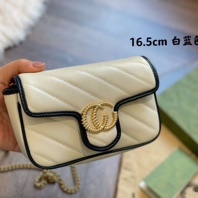 White Blue Small Square Bag Embroidered Plaid Chain Single Shoulder Diagonal Cross Mini Bag