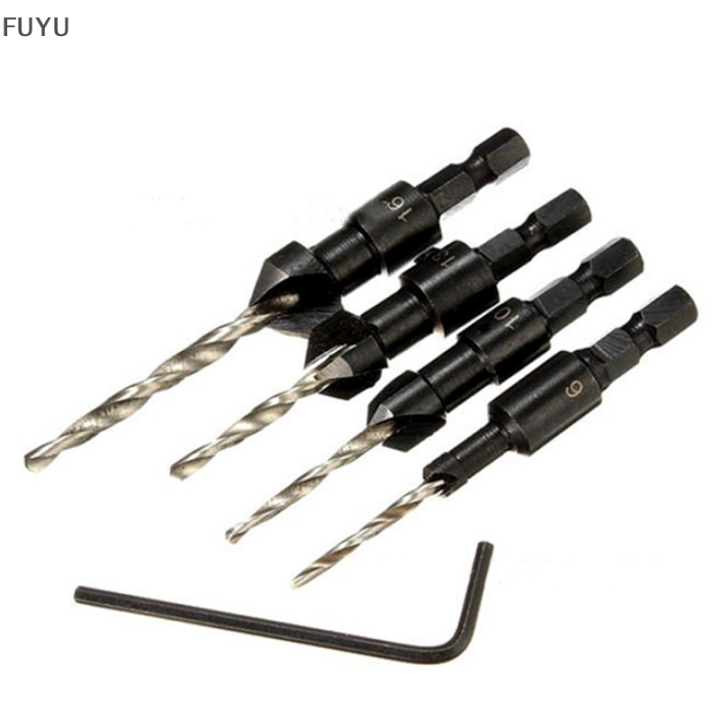 fuyu-4pcs-5ขลุ่ย-hss-countersink-เจาะบิตชุดงานไม้ช่างไม้เครื่องมือ6-12