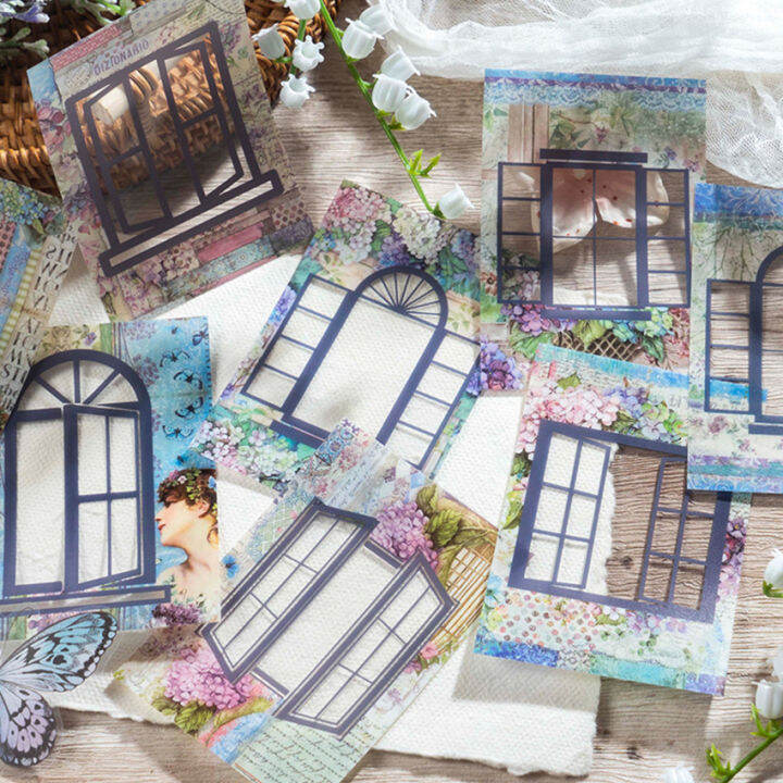 10 Pcs Vintage Window Frame Collage PET Stickers Pack DIY Diary Junk