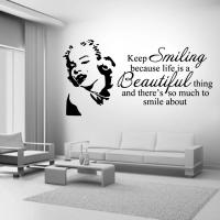 Movie theme wall stickers Marilyn Monroe keep smile wall art decals DIY stickers home decoration vinyl wall stickers Wall Stickers  Decals