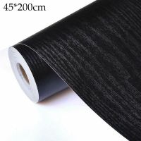 Self Adhesive Black Wood Grain Wallpaper Waterproof Old Furniture Stickers Wooden Door Wardrobe Desktop Pvc Wall Papers 45x200cm