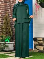 Eid Mubarek Outfit Muslim Blouse Suit Long Sleeve Tops Femme Pleated Trouser ZANZEA Women Elegant Matching Sets Causal Tracksuit