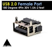 อะไหล่ พอร์ต ขั้วต่อ USB 2.0 4 Pin 30V 1.5A ตัวเมีย 2 feet  180 Degree Female Type A Flat PCB Port Jack Tail Socket Electric Terminals