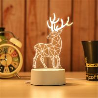 HYUsb Power Night Light Led Deer 3d Eiffel Tower Acrylic Table Desk Bedroom Decor Gift Warm White Lamp Christmas Decorations y30