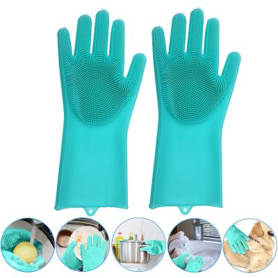 1-Pair Multi-Function Silicone Scrubber Rubber Kitchen Cleaning Gloves For Dish Washing House Cleaning Pet Grooming Car Washing Safety Gloves