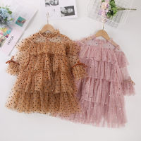 Spring Dress for Princess Long Sleeve Dot Princess Lace Cake Dress for Toddler Girl Party Dress Clothes Children Wear