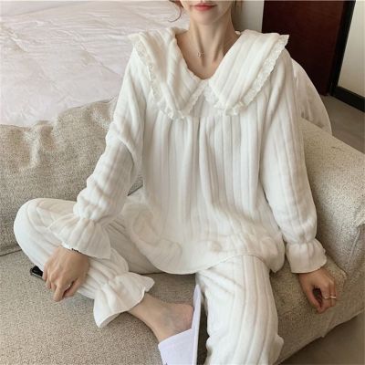 ◎♞♈ Sweet Princess Pajamas Set Full-Sleeve Long Pants 2Piece/Set Winter Pyjama Soft Homewear Cozy Plus Big Size Sleepwear