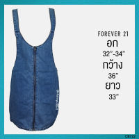 USED Forever 21 - Denim Jeans Overall | เอี๊ยมสั้นสีน้ำเงิน แขนกุด เอี๊ยมกระโปรง เอี๊ยมยีนส์ ทรงเอ สายฝอ แท้ มือสอง