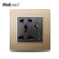 Wallpad S6เต้าเสียบไฟฟ้าอเนกประสงค์พร้อมพอร์ตชาร์จ Usb คู่3.1a สีดำสีทองแปรงพลาสติกพีซี