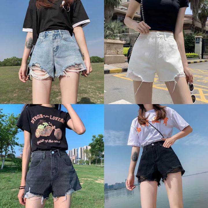 พร้อมส่ง) 💥 #601💥 มีไซส์ S-2Xl💥 กางเกงยีนส์แฟนชั่น ขาสั้น เอวสูง  ปลายขาดเก๋ๆ สไตล์เกาหลี | Lazada.Co.Th