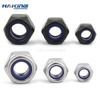 2/5/25 PCS M2 M2.5 M3 M4 M5 M6 M8 M10 M12 M16 304 สแตนเลสสีดำ HEX NYLON ใส่ล็อค NUT Self-locking Nylock NUT Locknut-cijiha