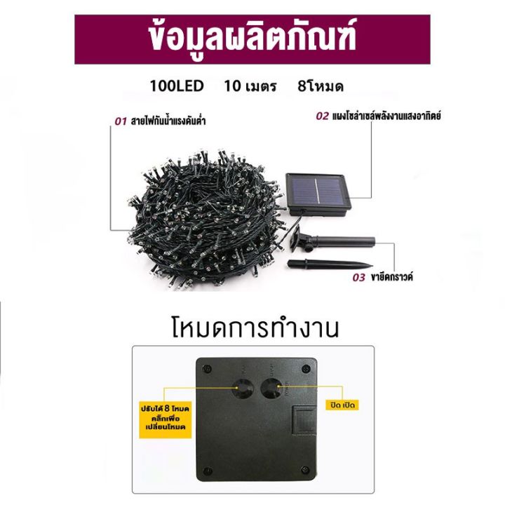 ส่งจากไทย-ไฟตกแต่ง-โซล่าเซลล์-100-led-10ม-ไฟตกแต่งกลางแจ้ง-0-ค่าไฟฟ้า