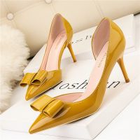 2022 Spring Women Stiletto 7cm High Heels Scarpins Pumps Knots Purple Yellow Heels Tacones Wedding Valentine Pumps Plus Size 41