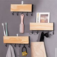 Modern Simple Iron Wooden Hook Storage Rack Wall Shelf Key Holders Clothing Rack Home Deocr Accessories Organizers Storage Picture Hangers Hooks