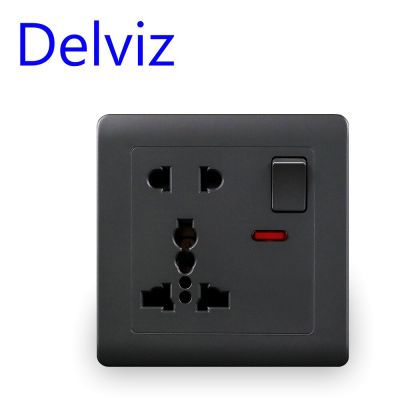 Delviz Universal Socket Panel  13A UK standard 5 Hole Outlet White/Gray  AC 110 250V Wall Embedded  Switch controls power Socket