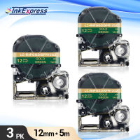 3PK SFR12GZ Satin Ribbon Tape for Epson King Jim SFR12GZ LK-4GKK Label Tape Gold on Green for Epson LabelWorks LW-300 LW-400