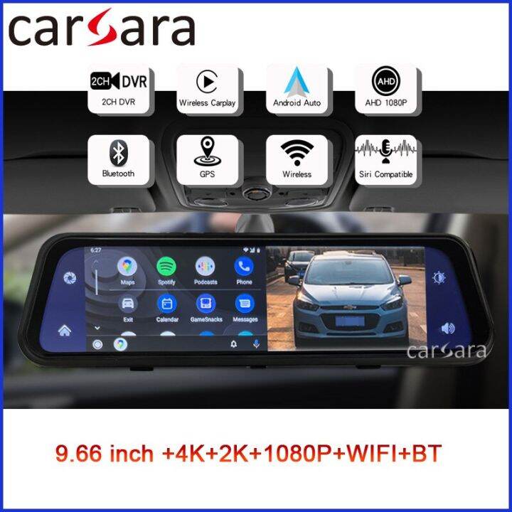 Smart Carplay Mirror HD Rearview Camera Dash Cam GPS Navigation Night Vision Wireless Carplay