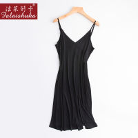 100 Silk Camisole Women Sexy Silk Sling Summer Strap Night Skirt Bottoming Skirt Gown Summer Mesh Stitching V-neck Casual