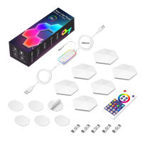 6 ชิ้นรีโมทคอนโทรล APP RGB เปลี่ยนสีเกมห้องนอนห้องนั่งเล่นปาร์ตี้ตกแต่งบ้าน DIY เข้ากันได้กับบลูทูธผนังไฟ LED หกเหลี่ยม