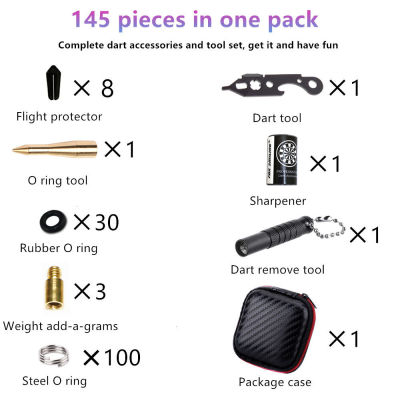 FOX SMILING Dart Tool Kit, 145PCS, with Steel Rubber O Ring, Stone Sharpener Dart Repair Accessories Set Flight Protector and We