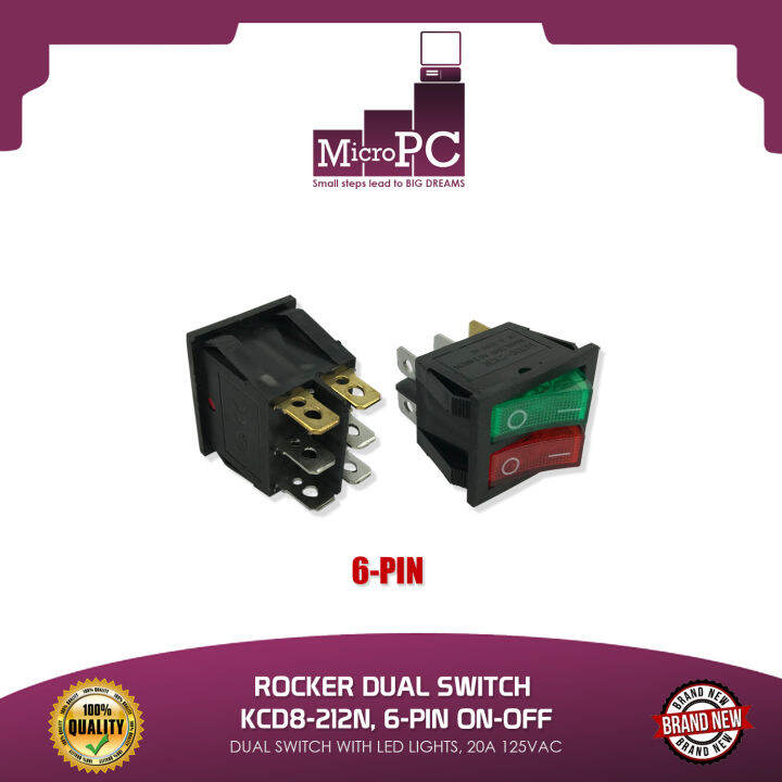 ROCKER DUAL SWITCH KCD8-212N, 6-PIN ON-OFF, DUAL SWITCH WITH LED LIGHTS ...