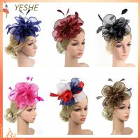 YESHE ผู้หญิงสาว การแข่งขันรอยัลแอสคอต หมวกยอดนิยม fascinators ที่คาดผมตาข่ายดอกไม้ งานเลี้ยงน้ำชาค็อกเทล ที่คาดผมดอกไม้ขนนก หมวก fascinator หมวกกันน็อก